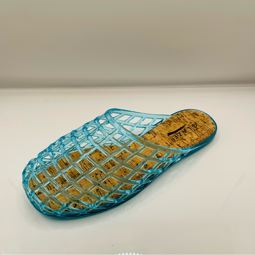 Glaze Blue Clear Lattice Slide Sandals